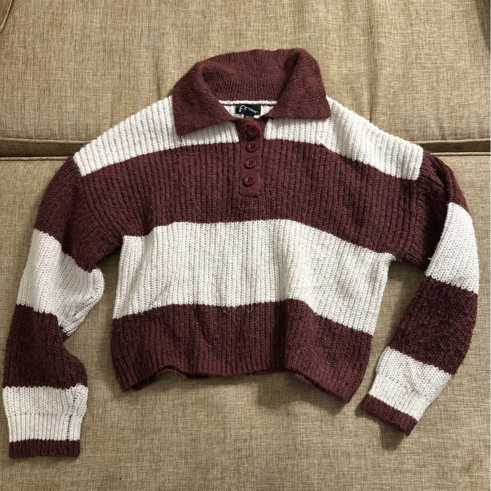 Art‎ Class Girls Size L (10-12) Polo Collar Knit Sweater Striped Preppy Maroon